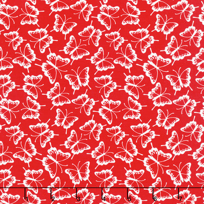 Garden Redwork - Packed Butterflies Red Yardage