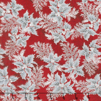 Holiday Flourish 11 - Silver Branches Scarlet Metallic Yardage