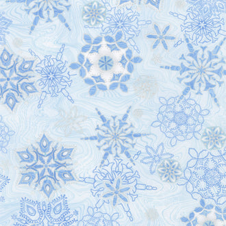 Holiday Flourish 11 - Peacock Snowflakes Blue Metallic Yardage