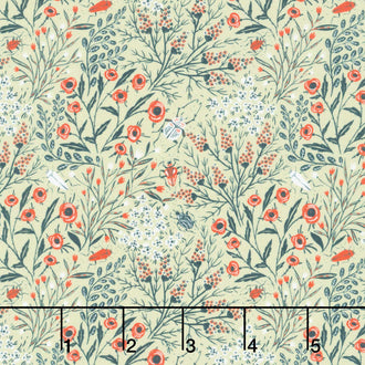 Whimsy - Poppies Green Yardage