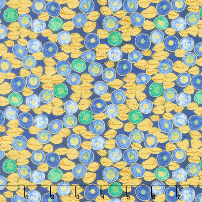 Gustav Klimt - Flowers Sapphire Metallic Yardage
