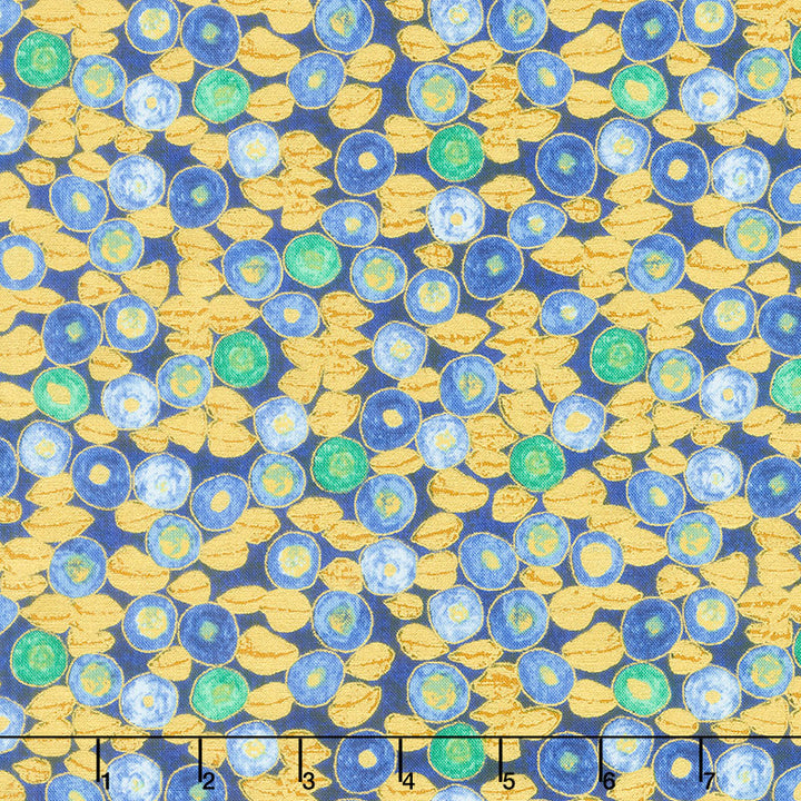 Gustav Klimt - Flowers Sapphire Metallic Yardage Primary Image