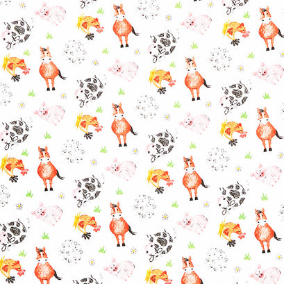 Coloring on the Farm - Animals White Yardage