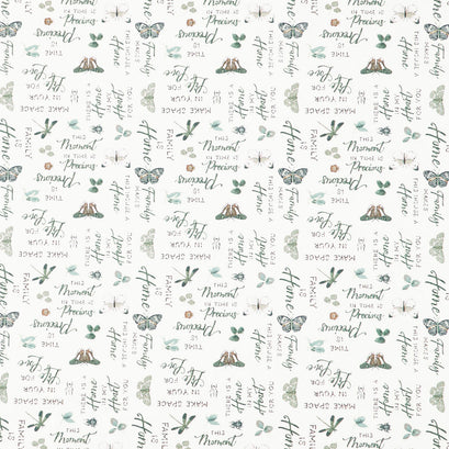 Green Fields - Words Cream Yardage