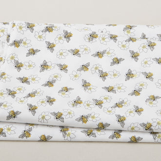 Mellow Yellow - Bees & Flowers White 2 Yard Cut