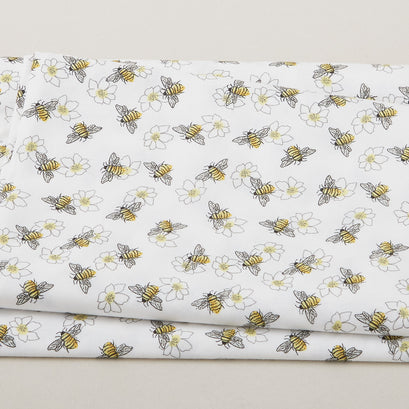 Mellow Yellow - Bees & Flowers White 2 Yard Cut