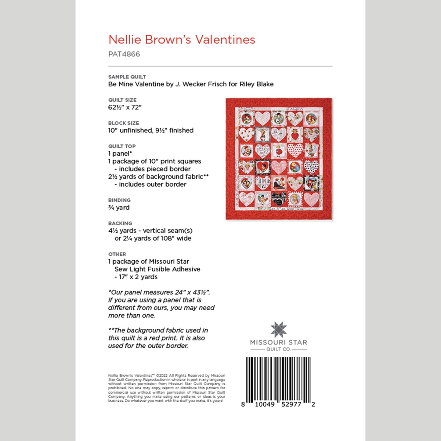 Digital Download - Nellie Brown's Valentines Quilt Pattern by Missouri Star Alternative View #1