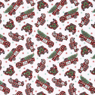 Lumberjack Gnomes - Holiday Buffalo Plaid Truck Grey Yardage