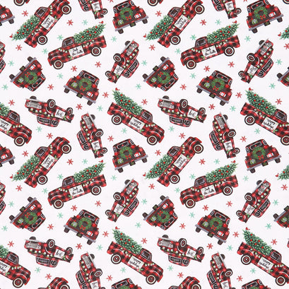 Lumberjack Gnomes - Holiday Buffalo Plaid Truck Grey Yardage