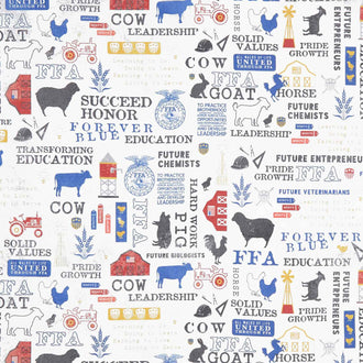 FFA Forever Blue - Text Off White Yardage