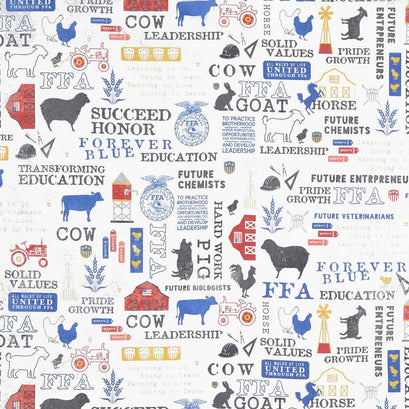 FFA Forever Blue - Text Off White Yardage