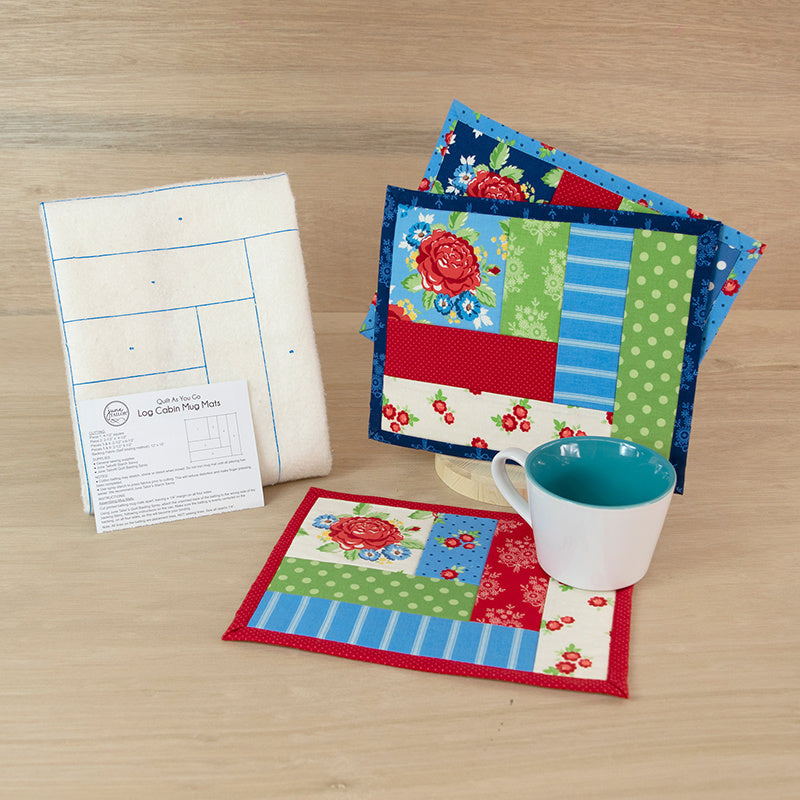 Log Cabin Mug Mats Quilt As You Go Preprinted Batting