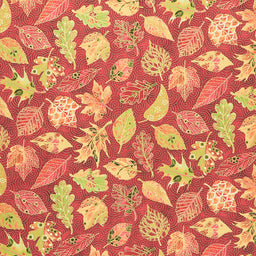 Jeweled Leaves - Leaves Crimson Yardage Primary Image