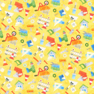 Build Your Own World - Tossed Tools Yellow Multi Yardage