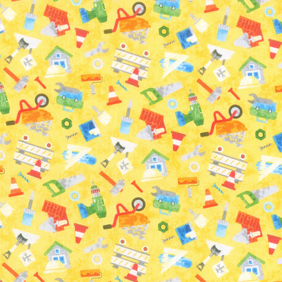 Build Your Own World - Tossed Tools Yellow Multi Yardage