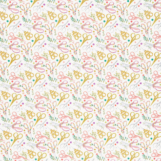 Novelty - Florals Sewing Scissors Cream Digitally Printed Yardage