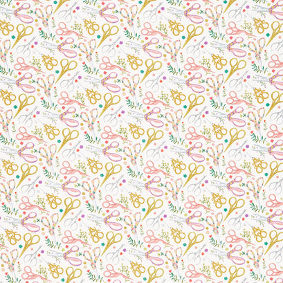 Novelty - Florals Sewing Scissors Cream Digitally Printed Yardage
