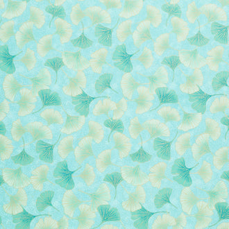 Gingko Garden - Small Ginkgo Toss Turquoise Metallic Yardage