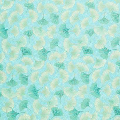 Gingko Garden - Small Ginkgo Toss Turquoise Metallic Yardage