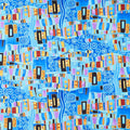 Wings of Gold - Geo Abstract Square Blue Metallic Yardage Primary Image