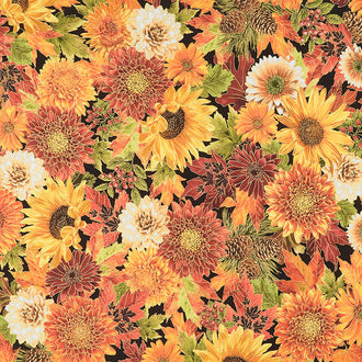 Thankful - Packed Harvest Bouquets Black Metallic Yardage