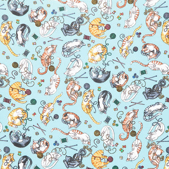 Comfy Flannel® - Cats & Stuff Aqua Yardage