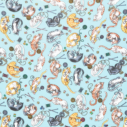 Comfy Flannel® - Cats & Stuff Aqua Yardage
