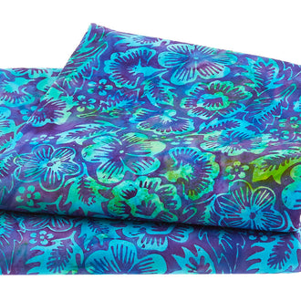 Luscious Batiks - Mixed Floral Blue Ocean 5 Yard Cut