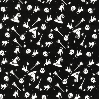Hey Bootiful - Witch Icons Charcoal Glow in the Dark Yardage