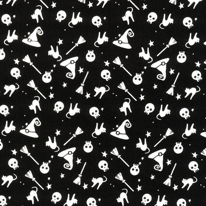 Hey Bootiful - Witch Icons Charcoal Glow in the Dark Yardage