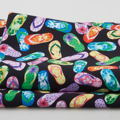 Let's Get Tropical - Flip Flops Black 2 Yard Cut