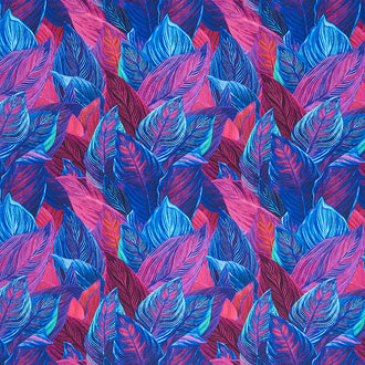 Neon Nature - Packed Bright Leaves Purple Yardage