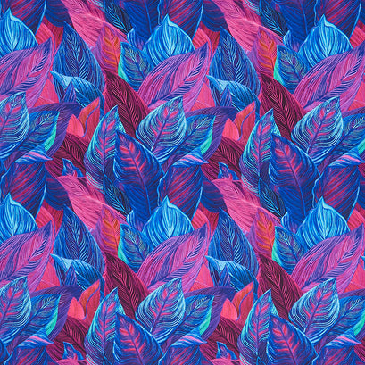 Neon Nature - Packed Bright Leaves Purple Yardage