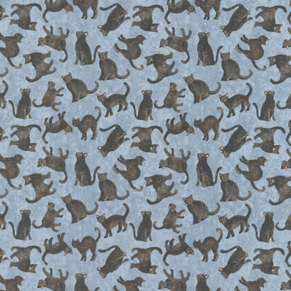 All Hallows Eve - Black Cats Gray Yardage