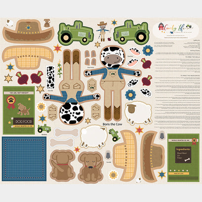 Country Life - Boris the Cow Doll Panel