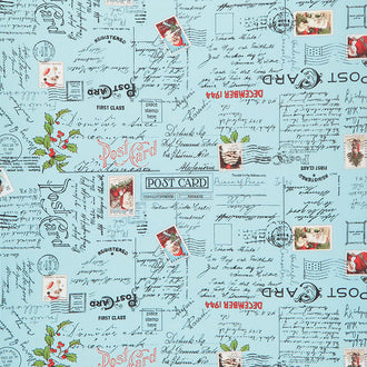 Nicholas - Christmas Greetings Blue Yardage