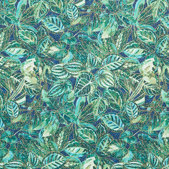 Shimmer Paradise - Tropical Leaves Navy/Multi Metallic Yardage