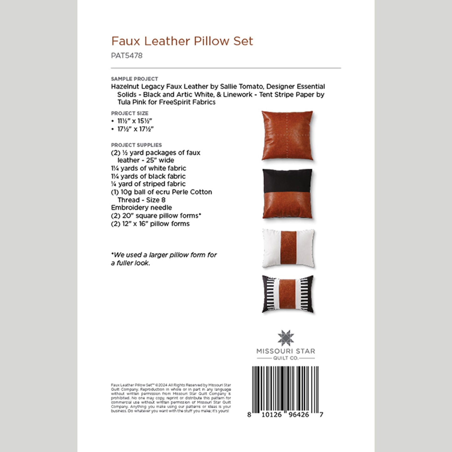 Faux Leather Pillow Set Pattern by Missouri Star Alternative View #1