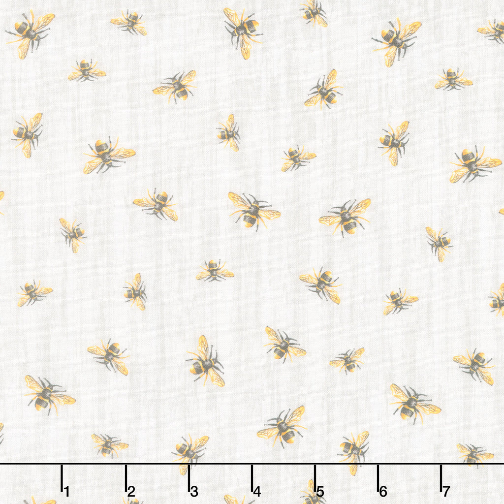 Honey Bee Farm - Flying Bees On Wood Texture Grey Yardage Primary Image
