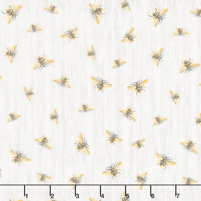Timeless Treasures Fabrics Honey Bee Farm Flying Bees on Wood Texture Grey