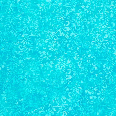 Tropical Oasis Batiks - Floral Teal Pool Yardage