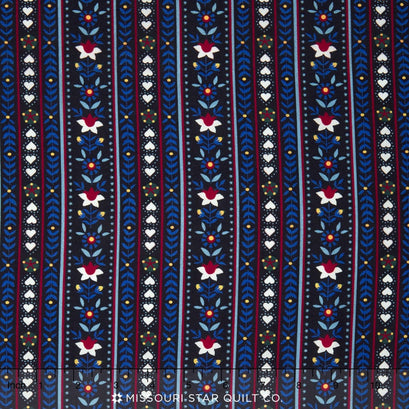Small Wonders - World Piece Germany Floral Stripe Blue Yardage
