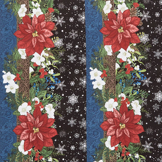 Winter Blooms - Border Black Yardage