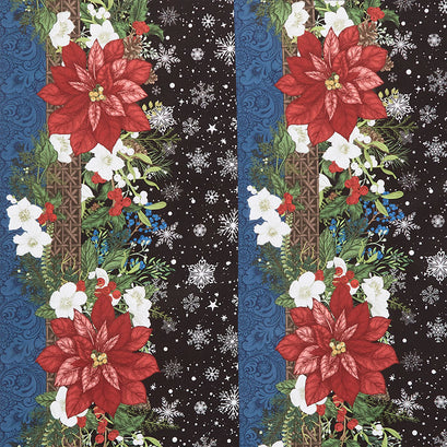 Winter Blooms - Border Black Yardage