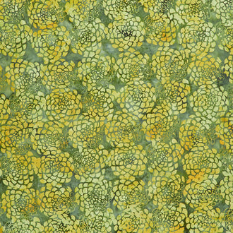 Full Bloom Batiks - Peonies Light and Dark Green Yardage