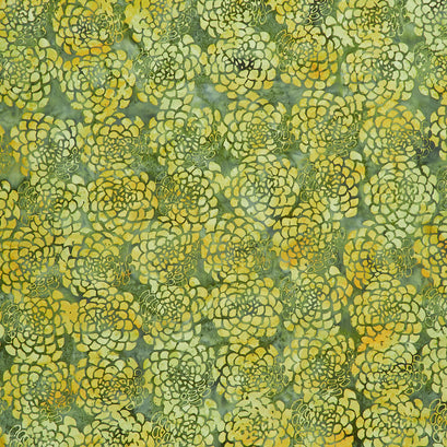 Full Bloom Batiks - Peonies Light and Dark Green Yardage