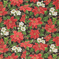 Merry Manor Metallic - Poinsettia Black Yardage Primary Image