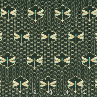 Water Lilies - Dragonfly Grid Black Yardage