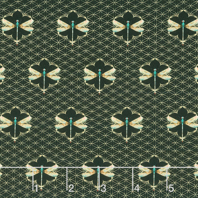 Water Lilies - Dragonfly Grid Black Yardage