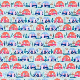 Happy Camper - Trailer Park Blue Yardage